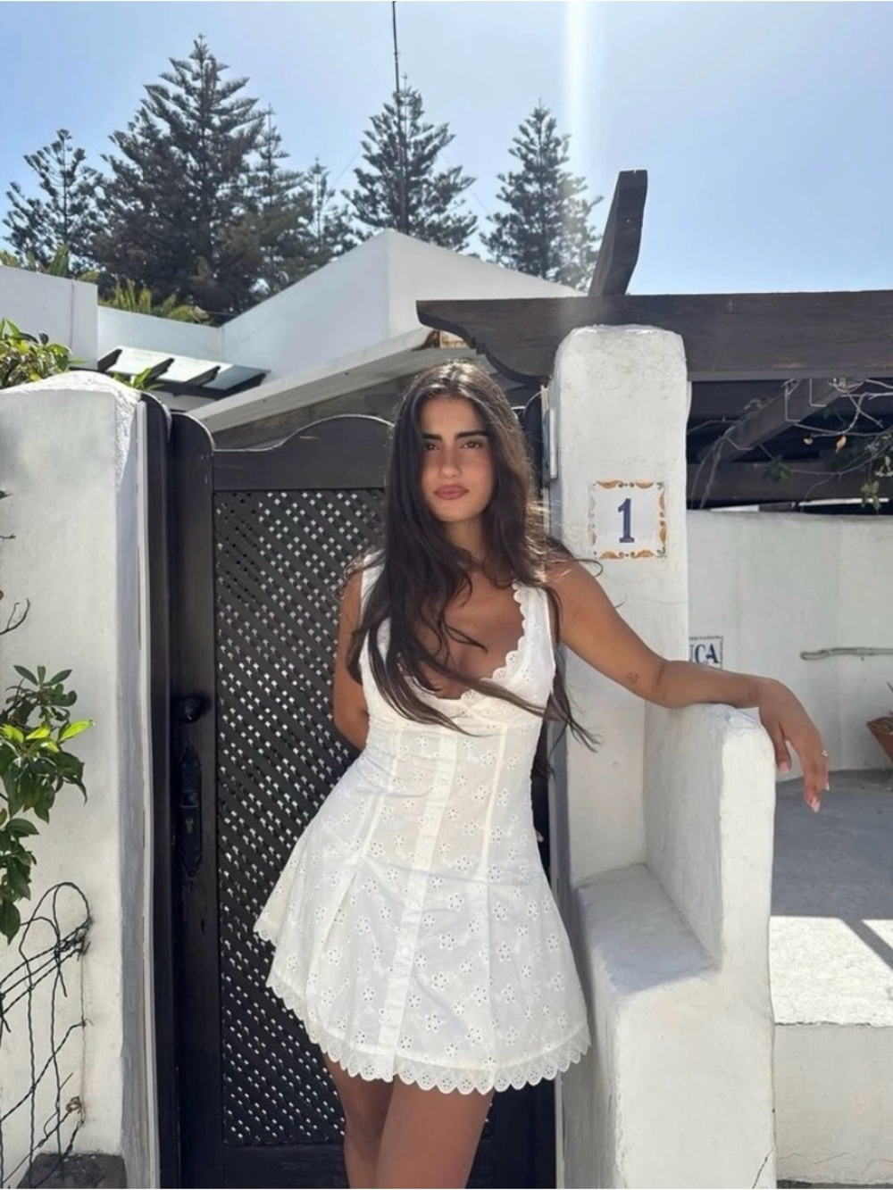 Frankie's Bikinis White Eyelet Mini Dress